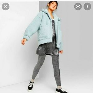 Wild Fable XS/S Mint Green Sherpa Teddy Jacket Full Zip Oversized Collar